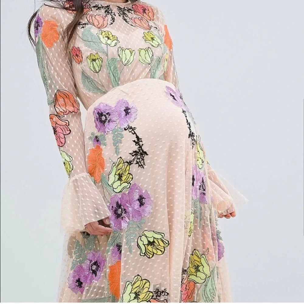 ASOS Sheer Long Sleeve Dress with Floral Embroidery - Picture 3 of 9